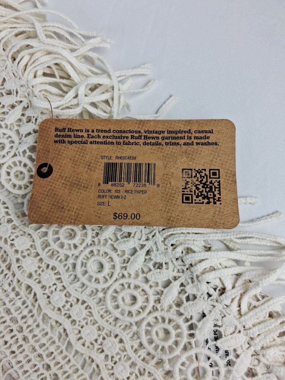 New w/ Tags Ruff Hewn Ivory Crochet Fringe Poncho Size L Lightweight Boho Style - Picture 6 of 16